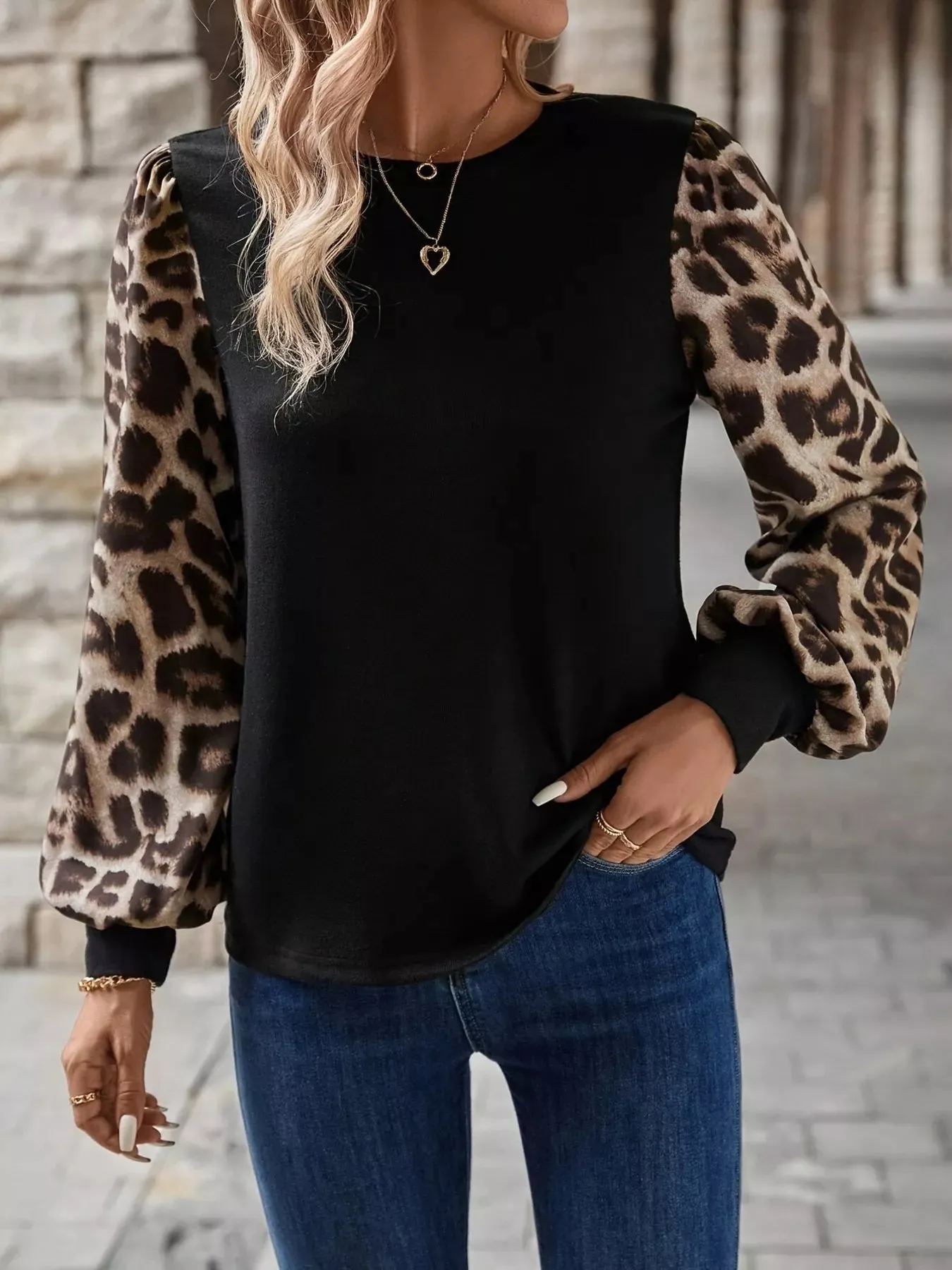 Leopard Long Sleeve Round Neck T-Shirt sold by Charming Charlie product image thumbnail 2