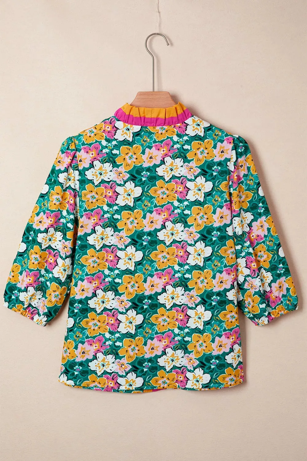 Floral Print Contrast Trim Frilled V Neck 3/4 Sleeve Blouse sold by Charming Charlie product image thumbnail 3