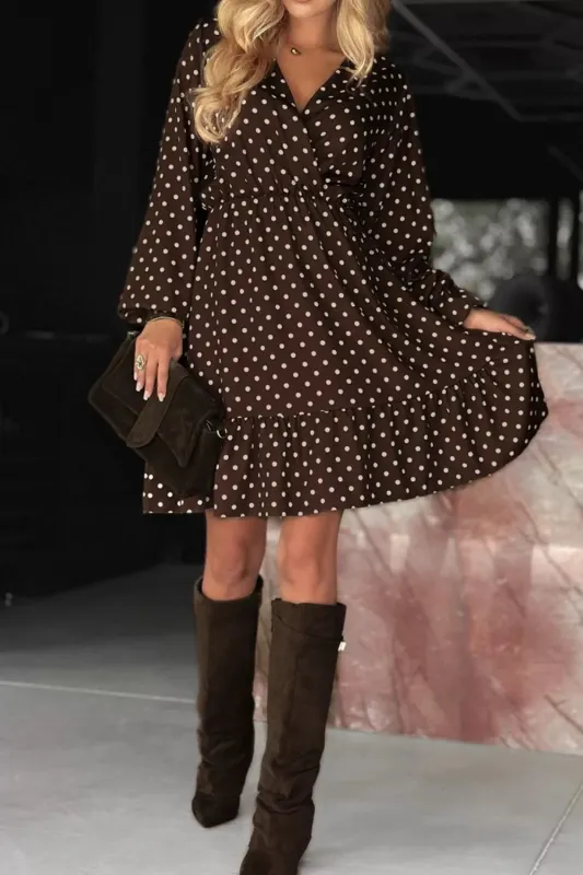 Polka Dot Ruffle Hem Wrap Dress sold by Charming Charlie