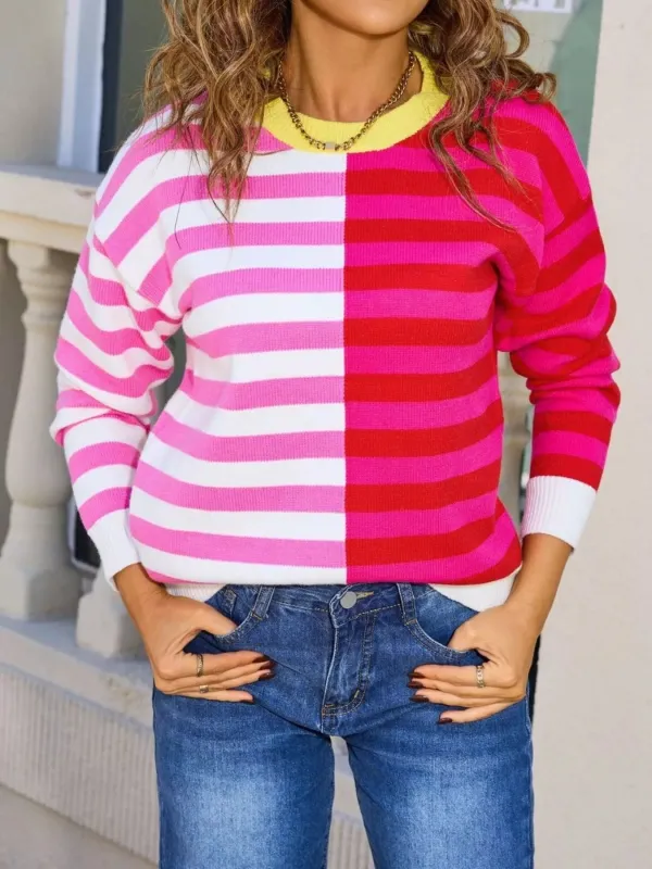 Striped Round Neck Long Sleeve Sweater sold by Charming Charlie
