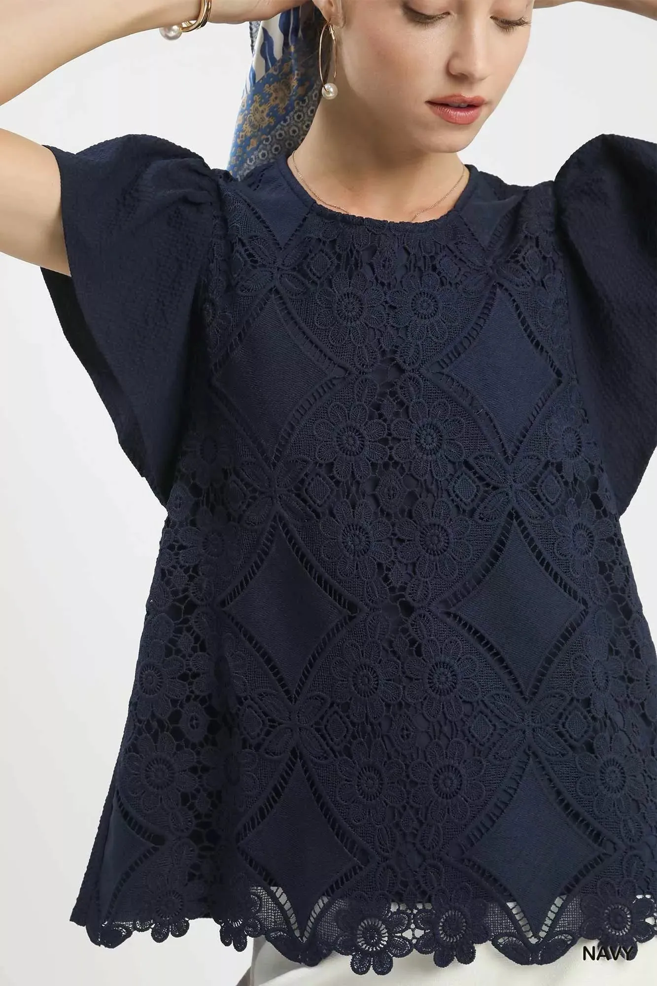 Umgee Floral Lace Overlay Flutter Sleeve Top sold by Charming Charlie product image thumbnail 4