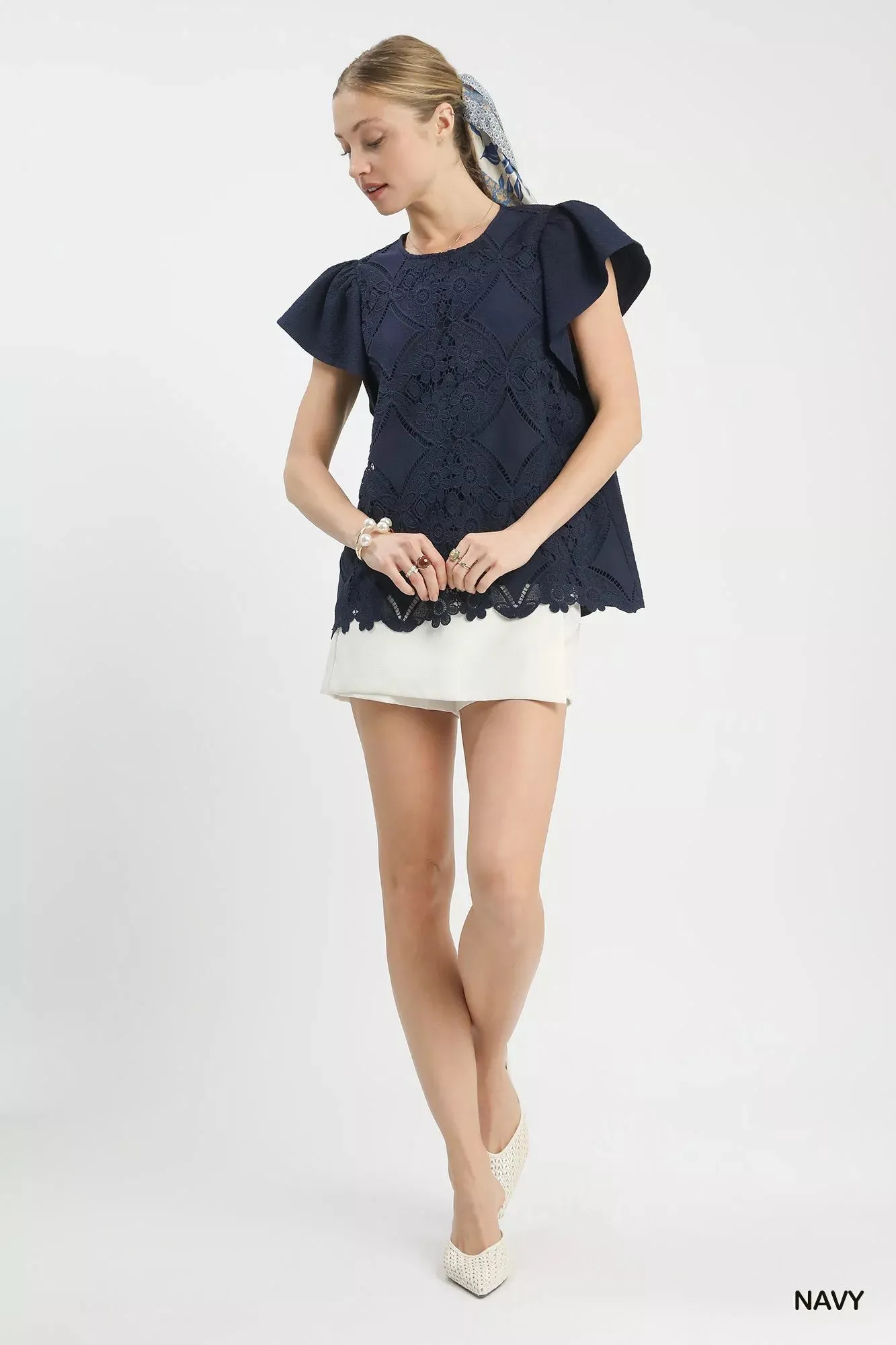 Umgee Floral Lace Overlay Flutter Sleeve Top sold by Charming Charlie product image thumbnail 5