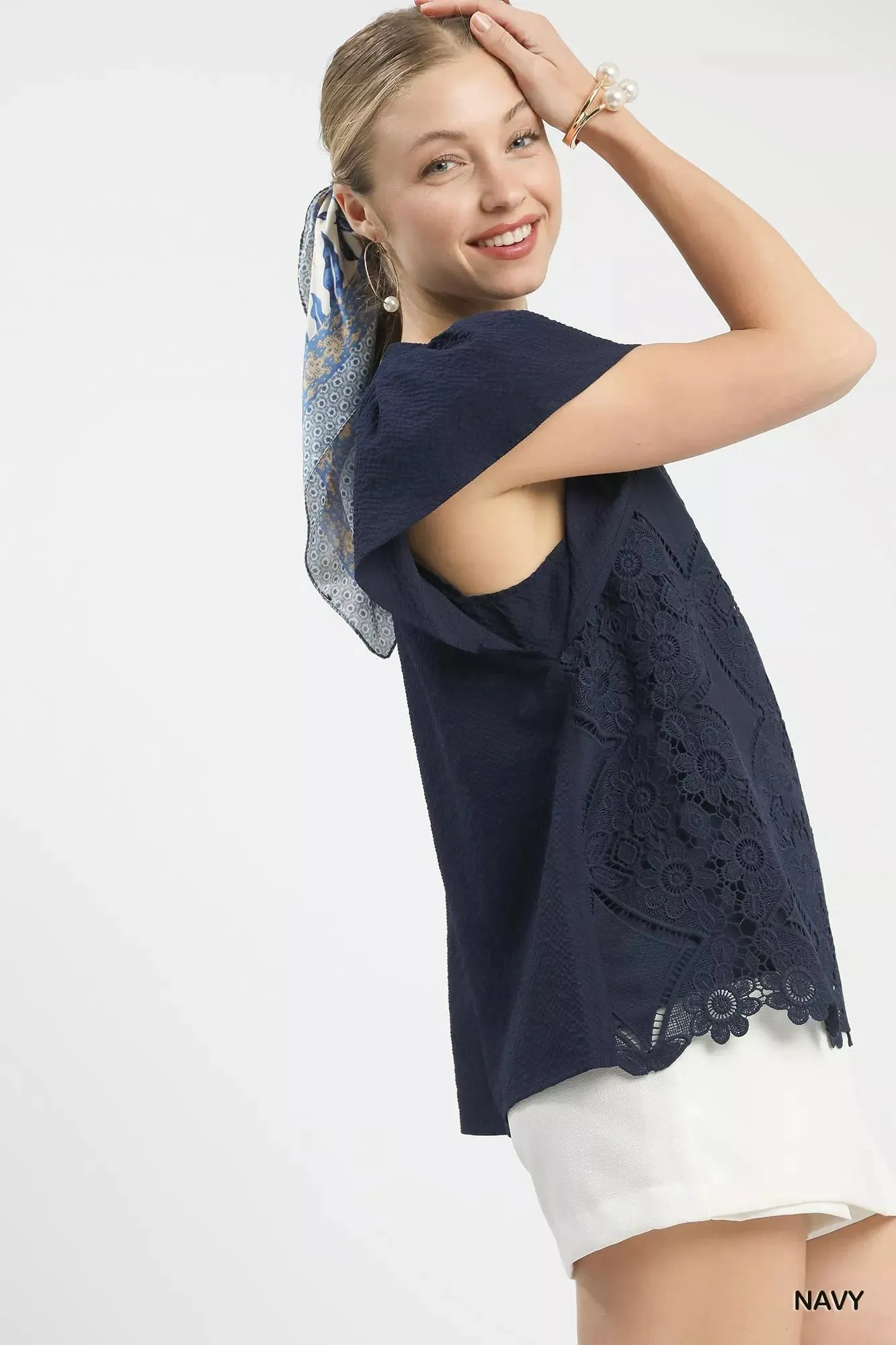 Umgee Floral Lace Overlay Flutter Sleeve Top sold by Charming Charlie product image thumbnail 2