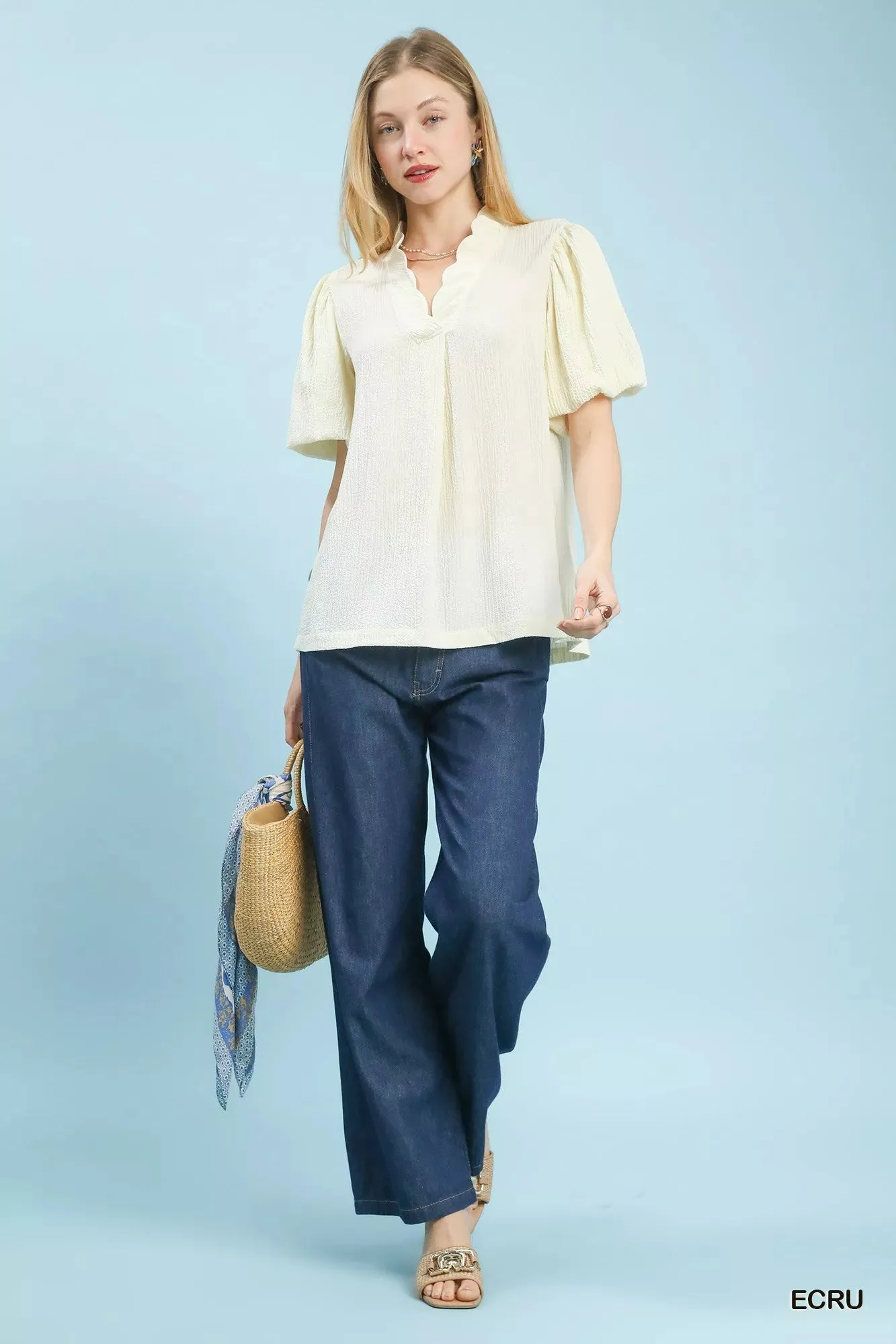 Umgee Seersucker Puff Sleeve Blouse sold by Charming Charlie product image thumbnail 5