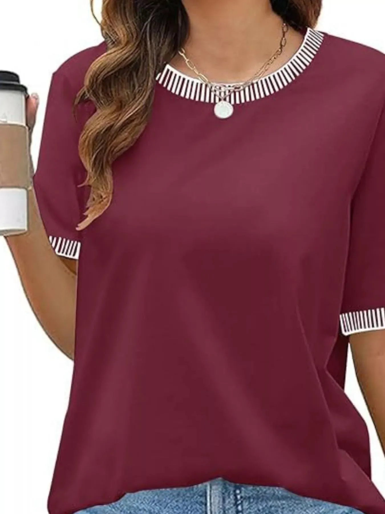 Striped Trim Casual T-Shirt sold by Charming Charlie product image thumbnail 5