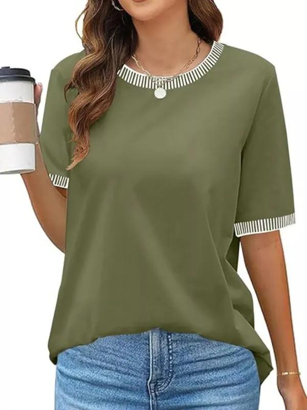 Striped Trim Casual T-Shirt sold by Charming Charlie