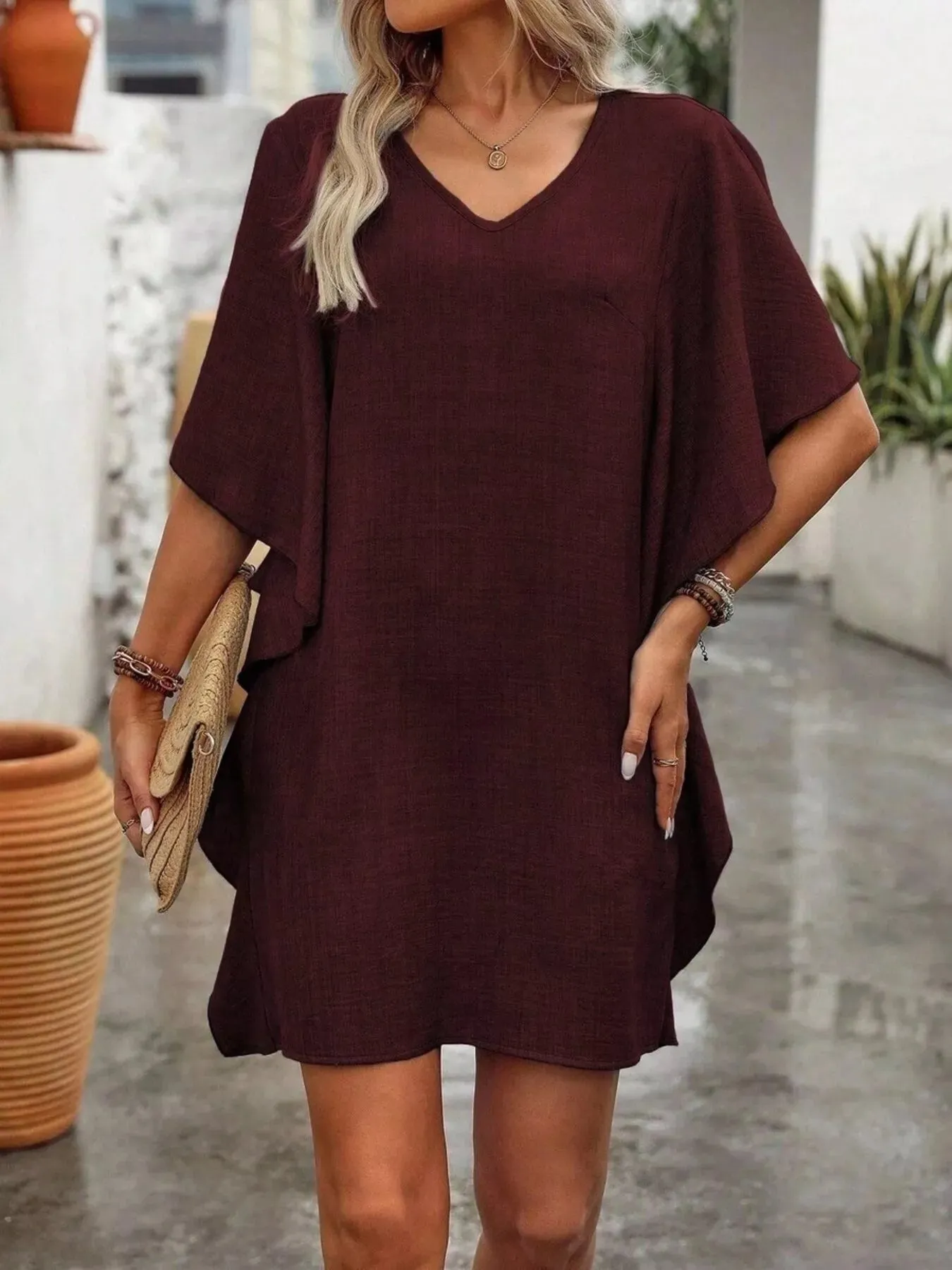 Ruffled Flutter Sleeve V-Neck Mini Dress sold by Charming Charlie product image thumbnail 4
