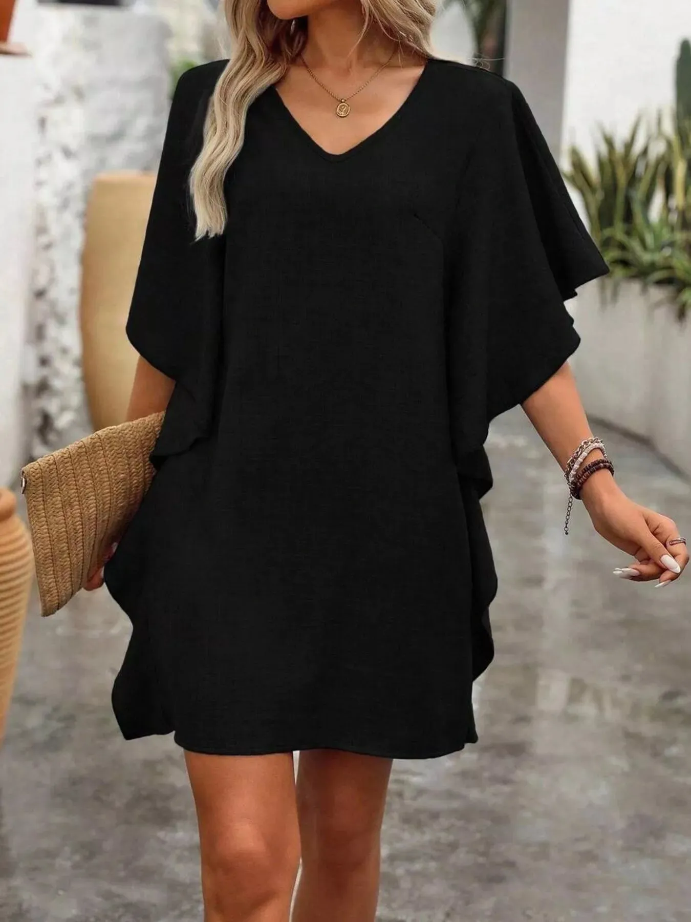 Ruffled Flutter Sleeve V-Neck Mini Dress sold by Charming Charlie product image thumbnail 5