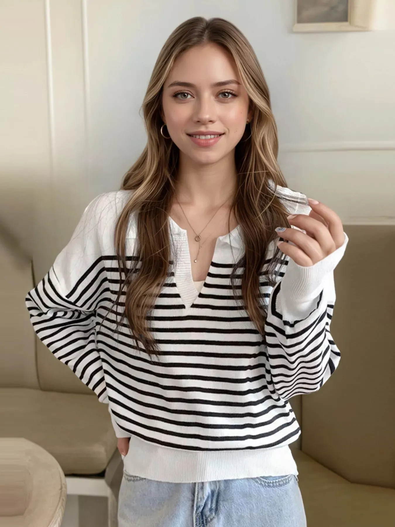 Striped Long Sleeve Knit Top sold by Charming Charlie product image thumbnail 3