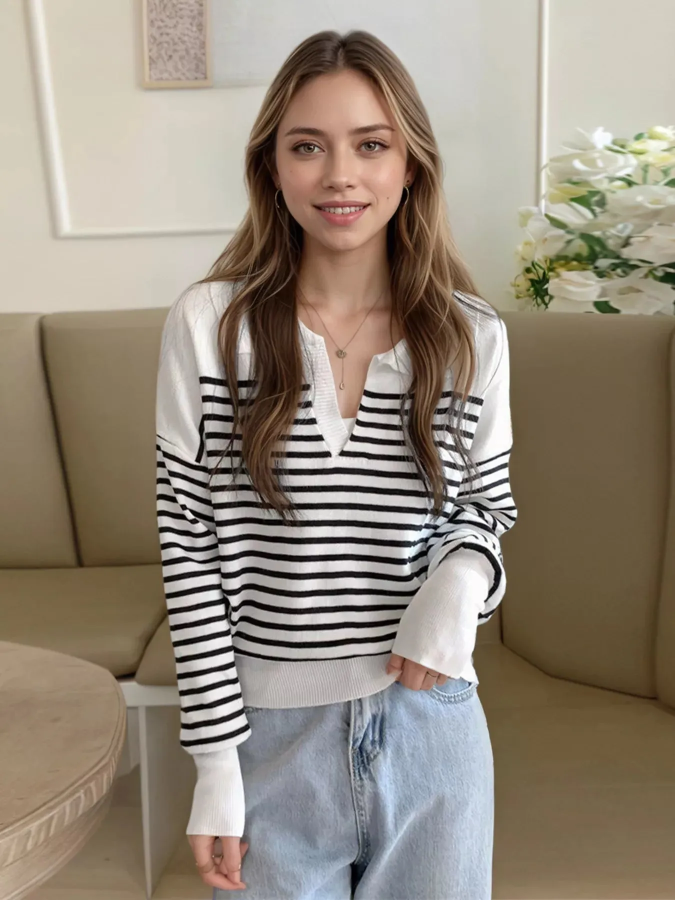 Striped Long Sleeve Knit Top sold by Charming Charlie product image thumbnail 4