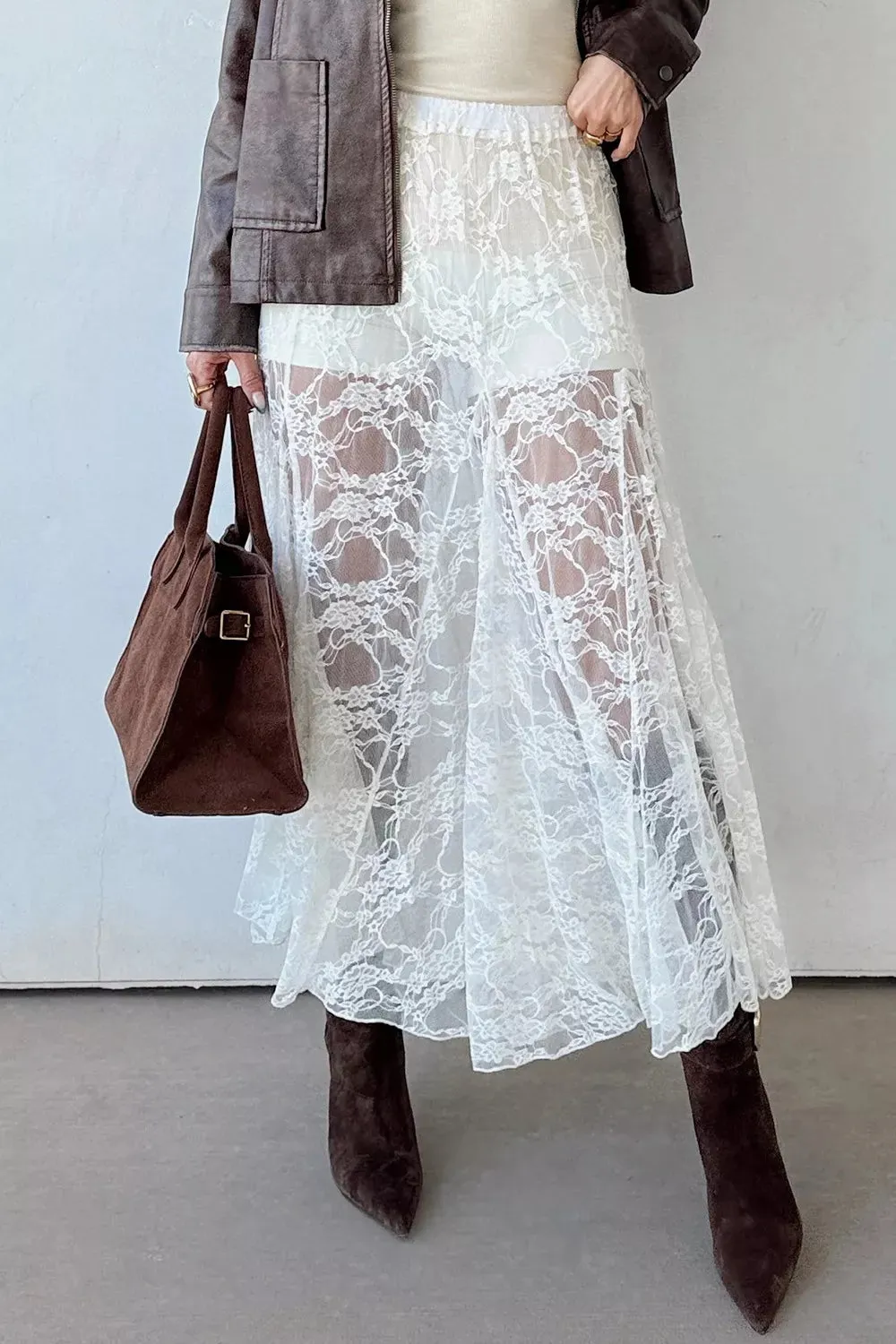 Sheer Floral Lace Flowy Maxi Skirt sold by Charming Charlie product image thumbnail 4