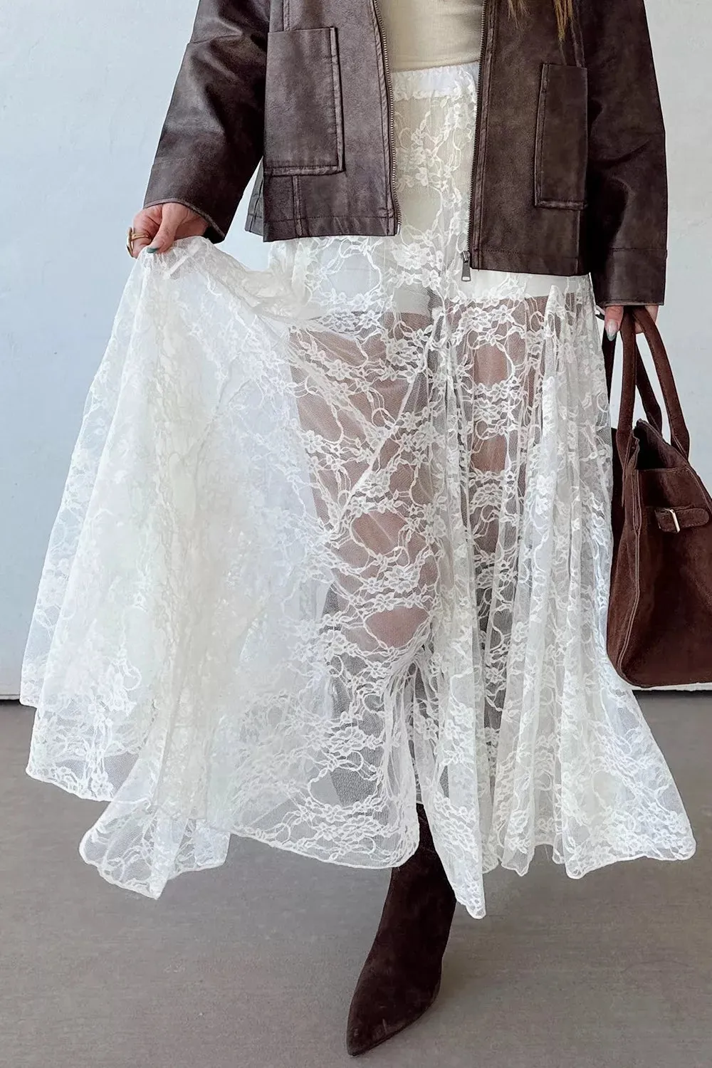 Sheer Floral Lace Flowy Maxi Skirt sold by Charming Charlie product image thumbnail 5