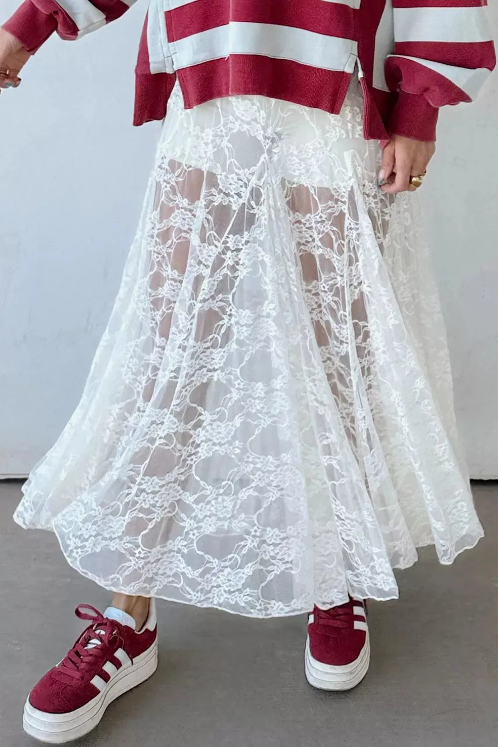 Sheer Floral Lace Flowy Maxi Skirt sold by Charming Charlie product image thumbnail 2