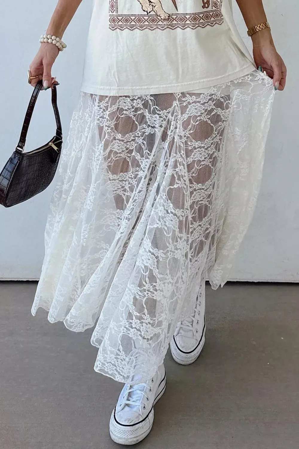 Sheer Floral Lace Flowy Maxi Skirt sold by Charming Charlie product image thumbnail 3