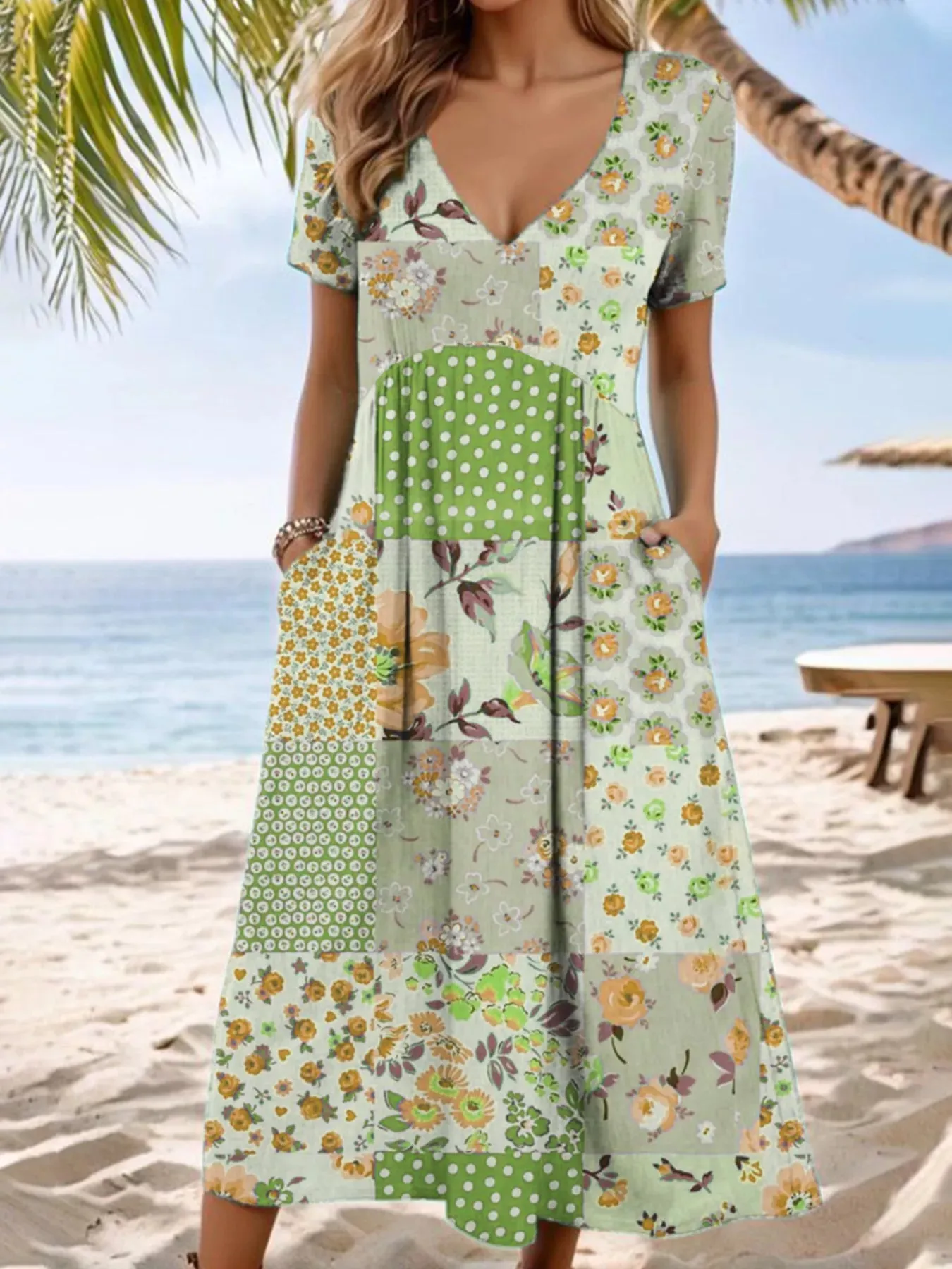Full Size Floral V-Neck Casual Midi Dress Plus Size sold by Charming Charlie product image thumbnail 2
