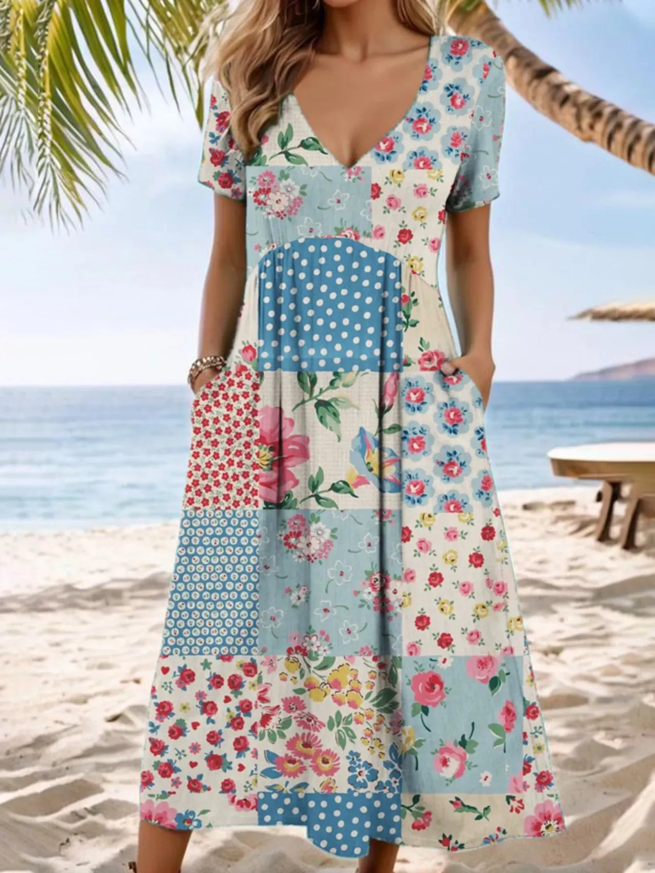 Full Size Floral V-Neck Casual Midi Dress Plus Size sold by Charming Charlie product image thumbnail 3
