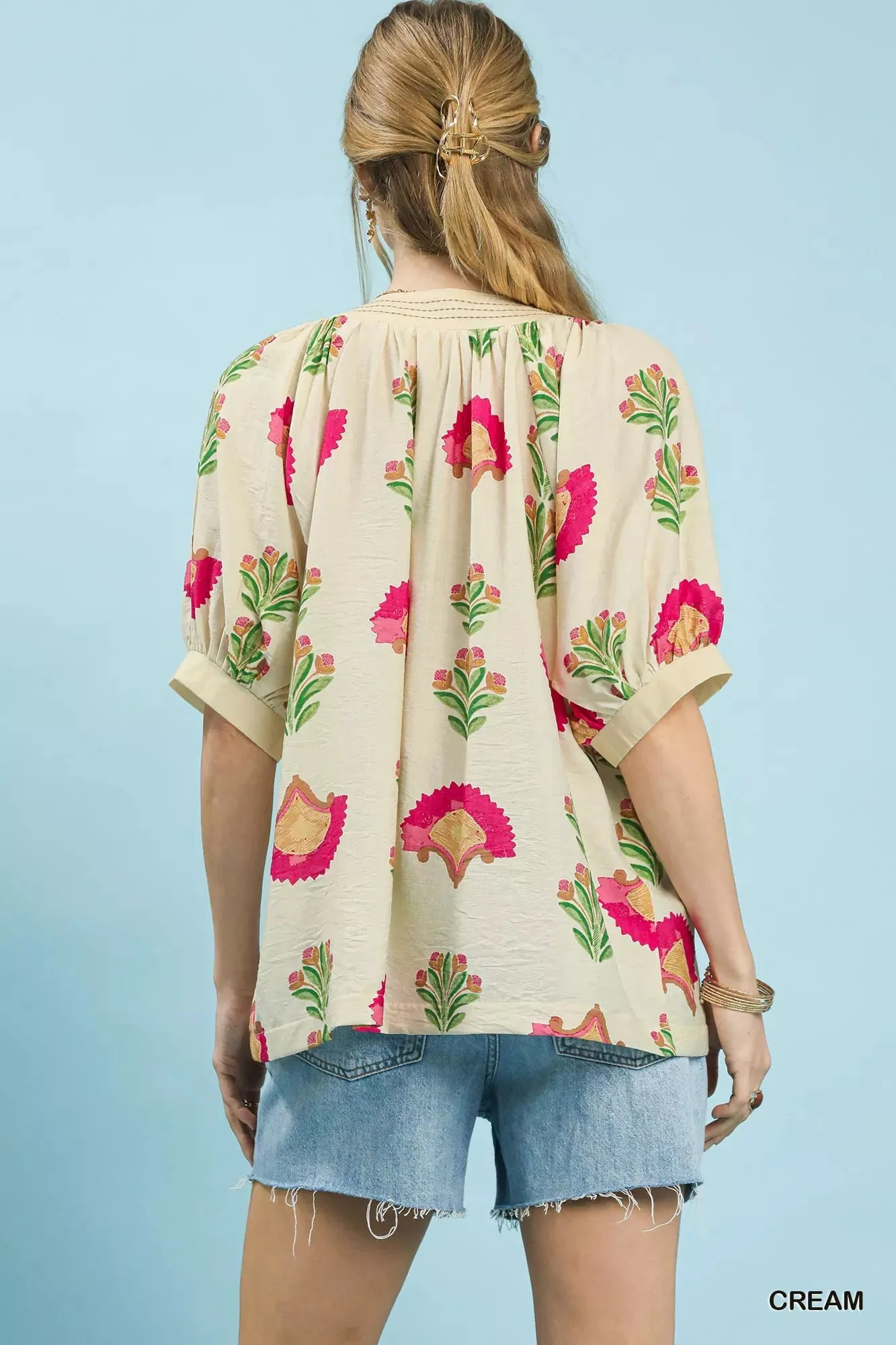 Umgee Abstract Print Blouse with Ruched Detail sold by Charming Charlie product image thumbnail 3