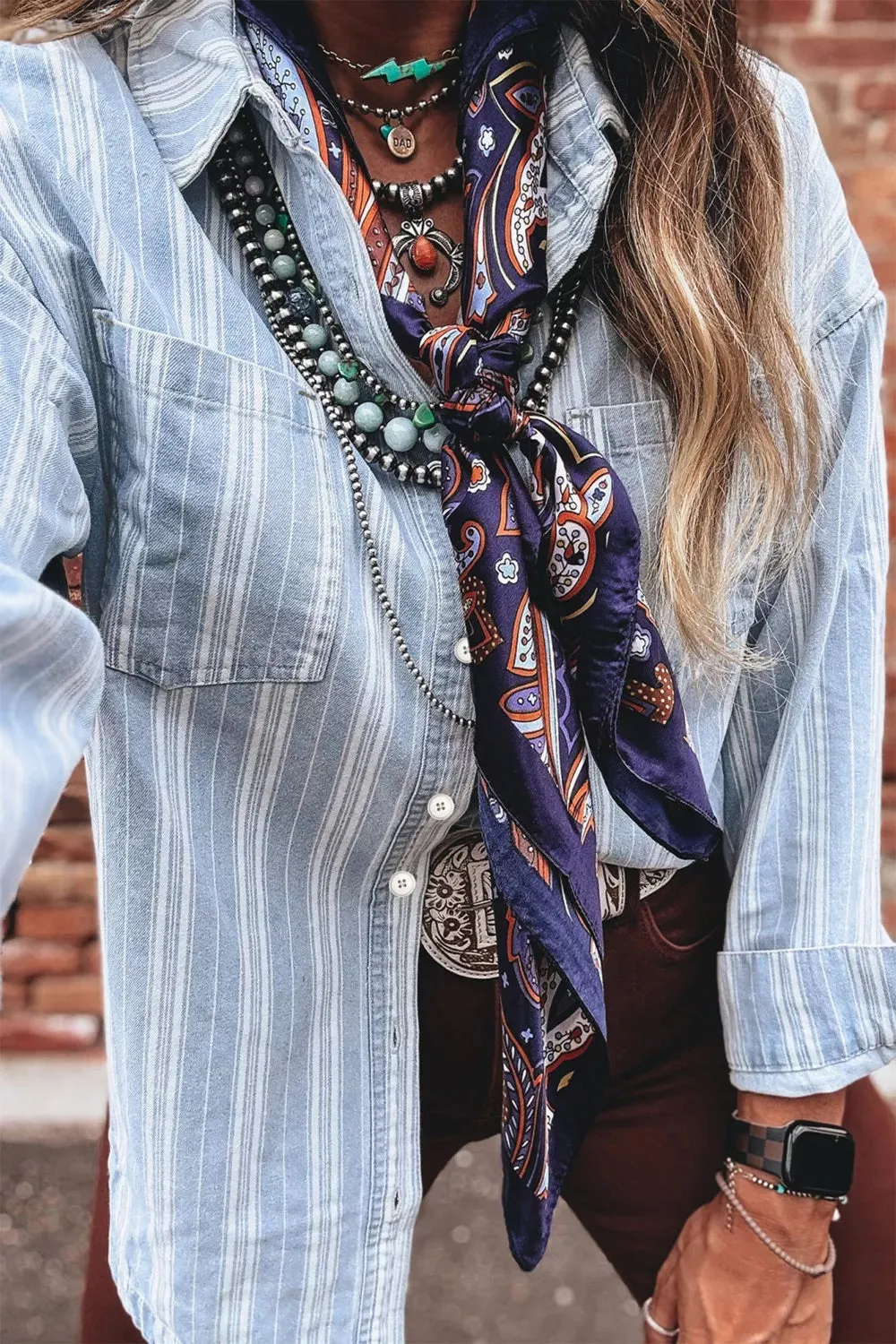 Striped Button-Down Denim Shacket sold by Charming Charlie product image thumbnail 4