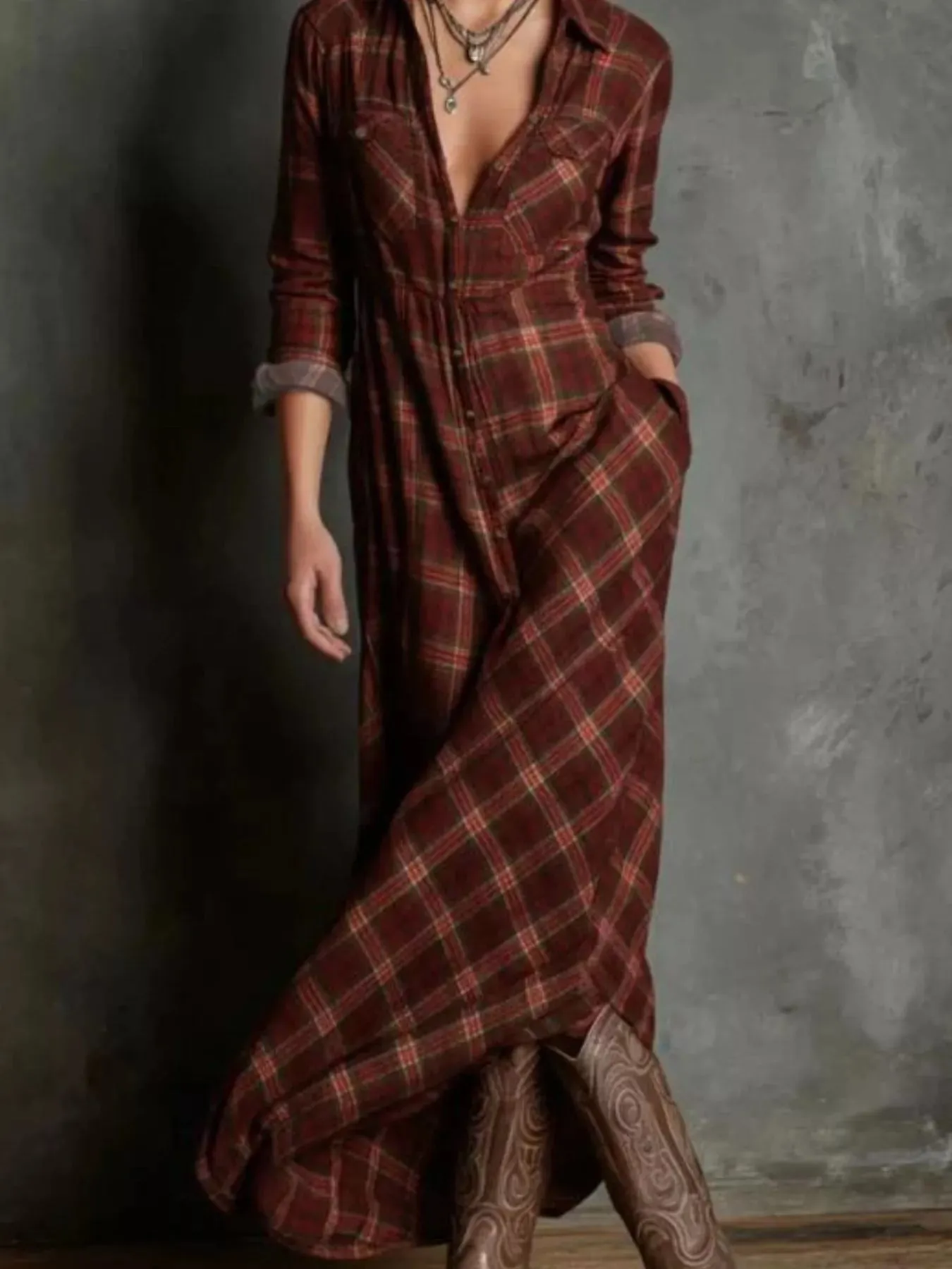 Plaid Long Sleeve Maxi Dress sold by Charming Charlie product image thumbnail 4