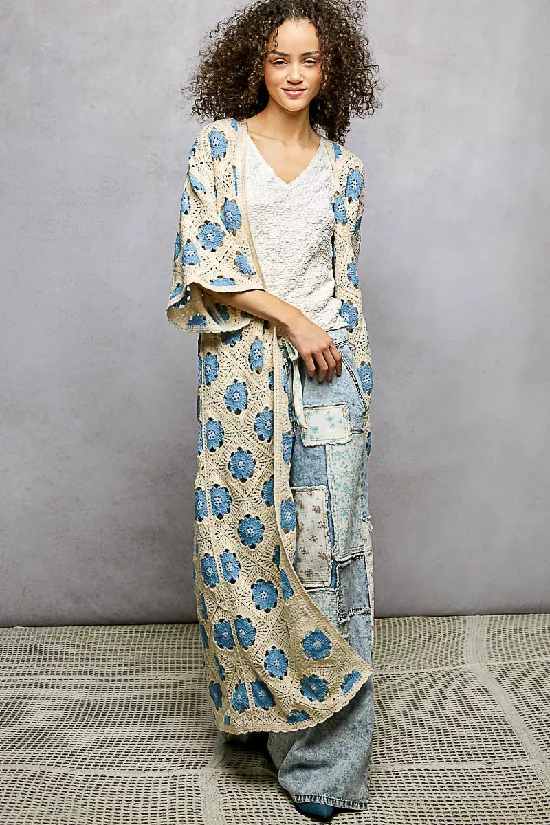 POL Open Front Floral Crochet Longline Cardigan sold by Charming Charlie product image thumbnail 3