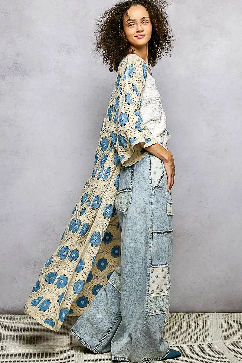 POL Open Front Floral Crochet Longline Cardigan sold by Charming Charlie product image thumbnail 4