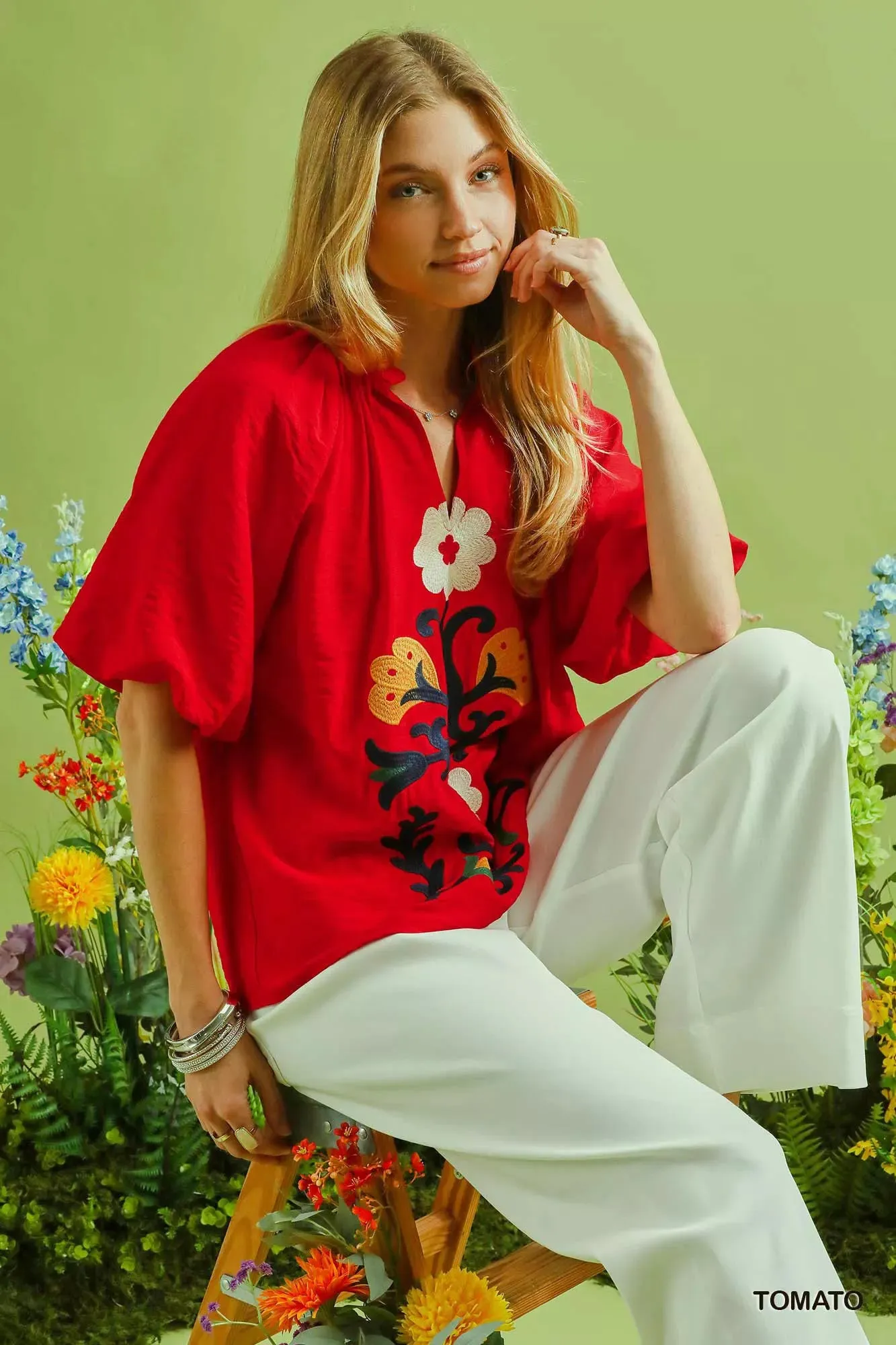 Umgee Embroidered Boho Puff Sleeve Blouse sold by Charming Charlie