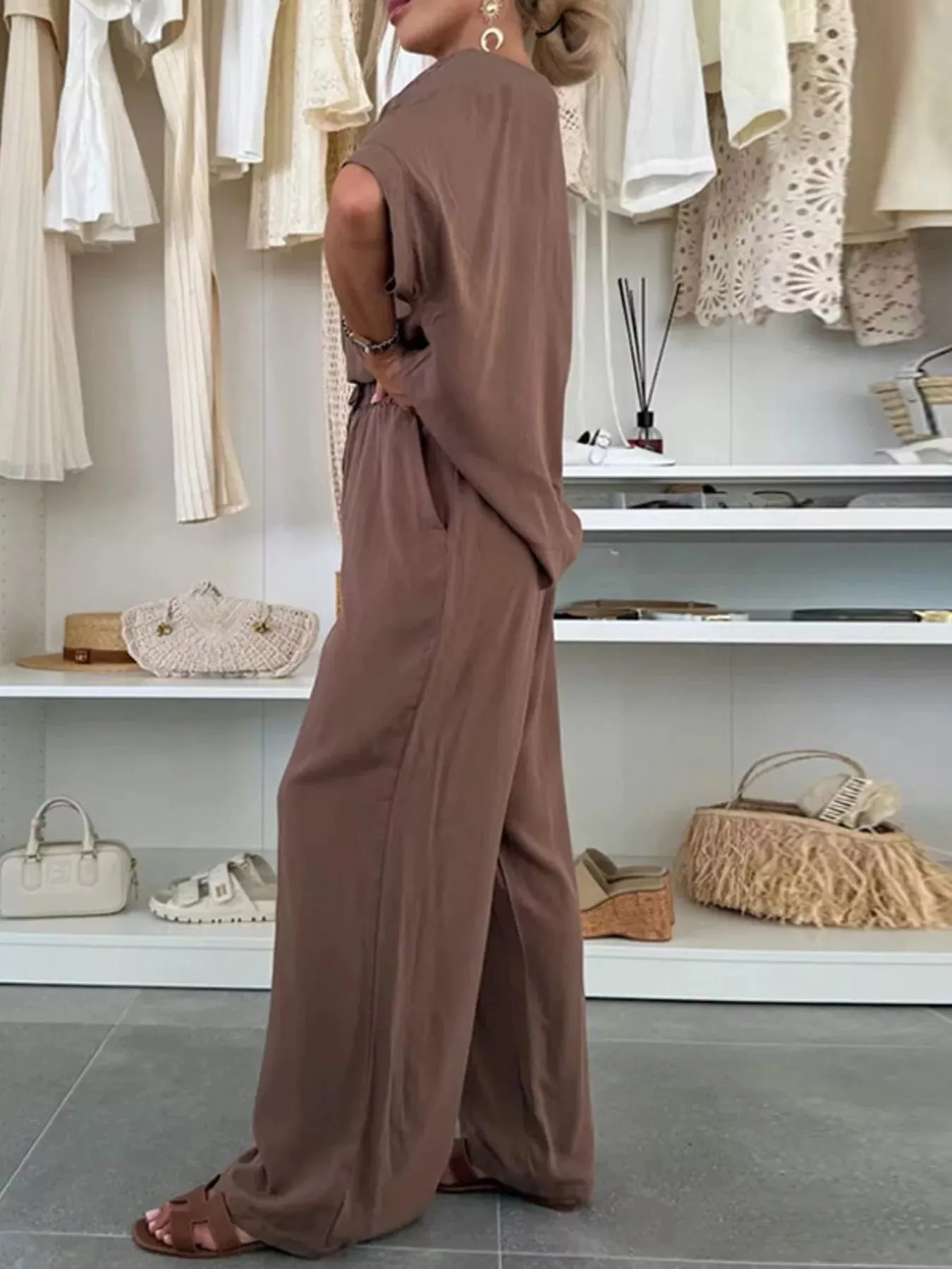 Full Size Casual Loose Round Neck Top and Pants Two-Piece Set Plus Size sold by Charming Charlie product image thumbnail 5