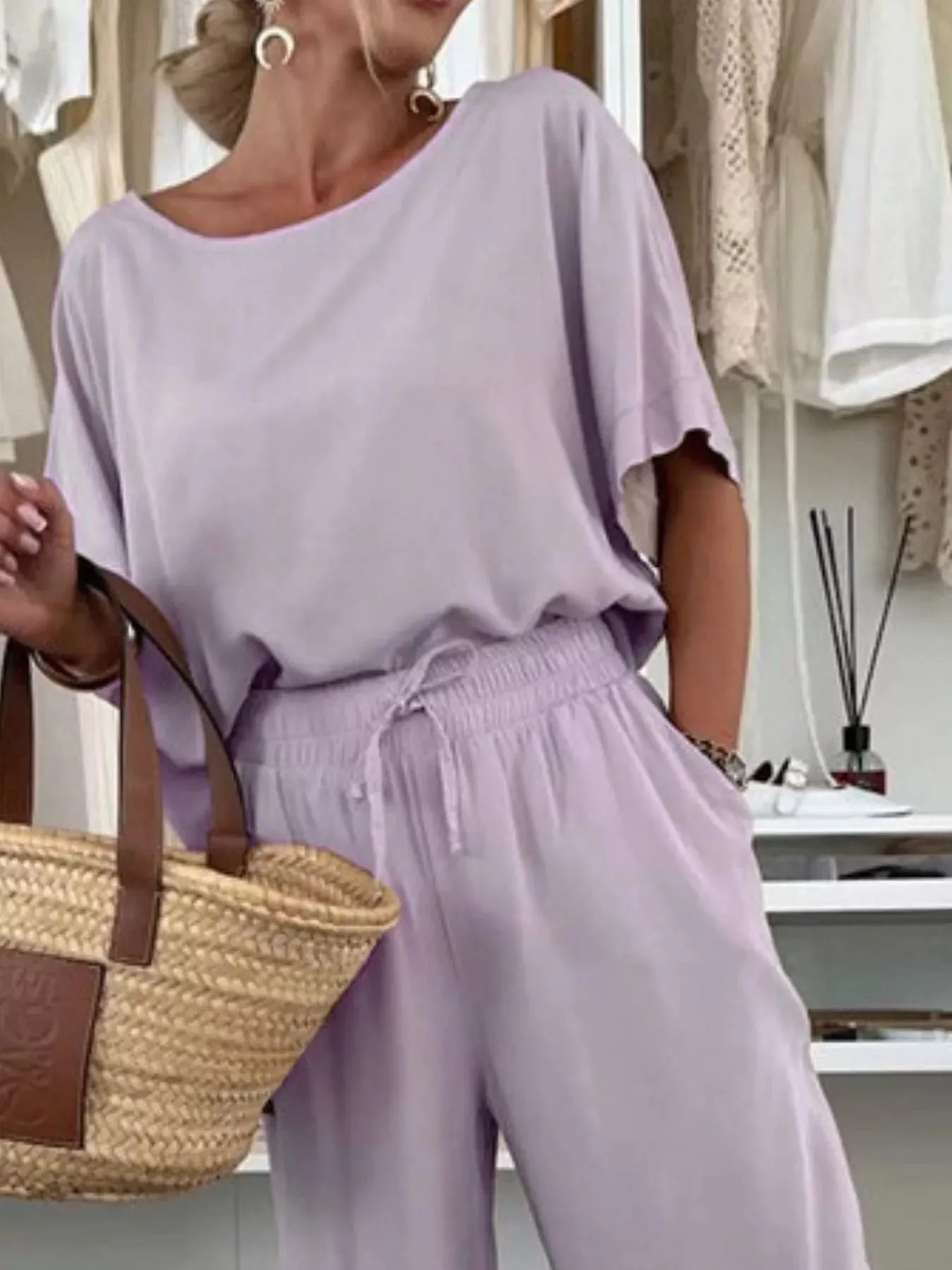 Full Size Casual Loose Round Neck Top and Pants Two-Piece Set Plus Size sold by Charming Charlie product image thumbnail 2