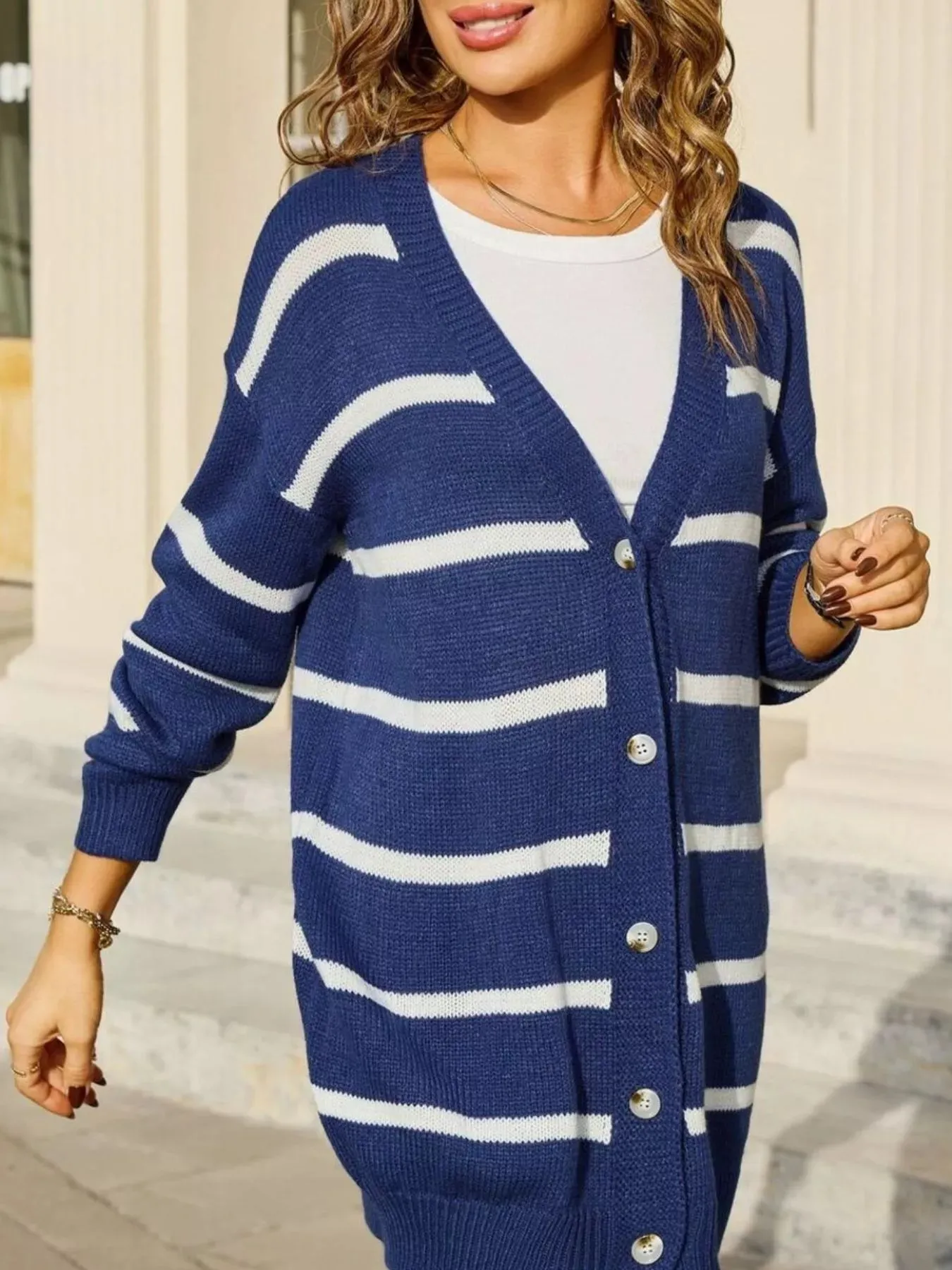 Striped Button-Down Knit Cardigan sold by Charming Charlie product image thumbnail 5