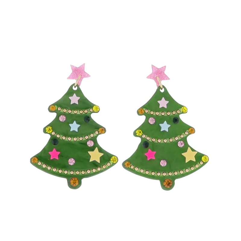 Colorful Christmas Tree Earring with Pink Star sold by Charming Charlie