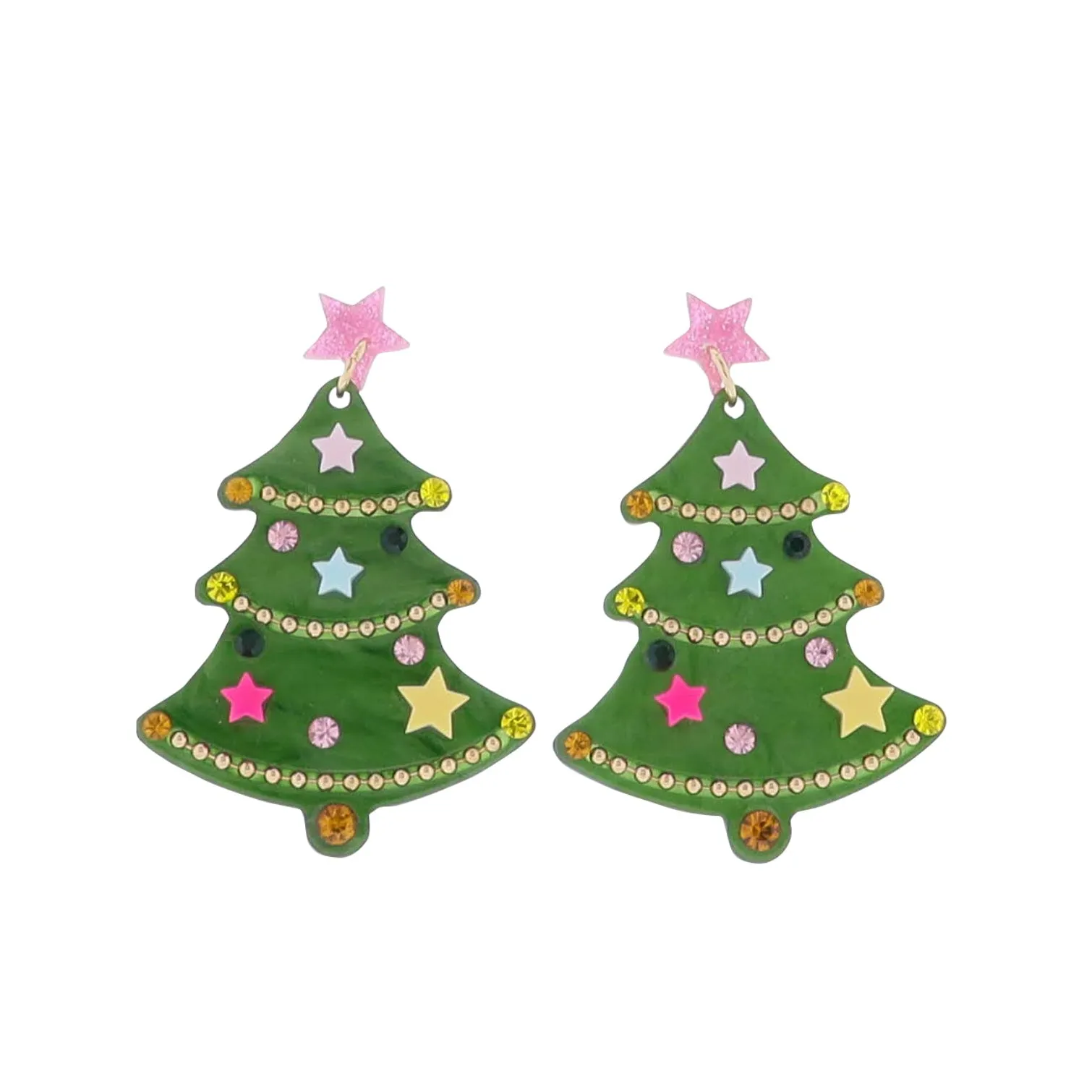 Colorful Christmas Tree Earring with Pink Star sold by Charming Charlie