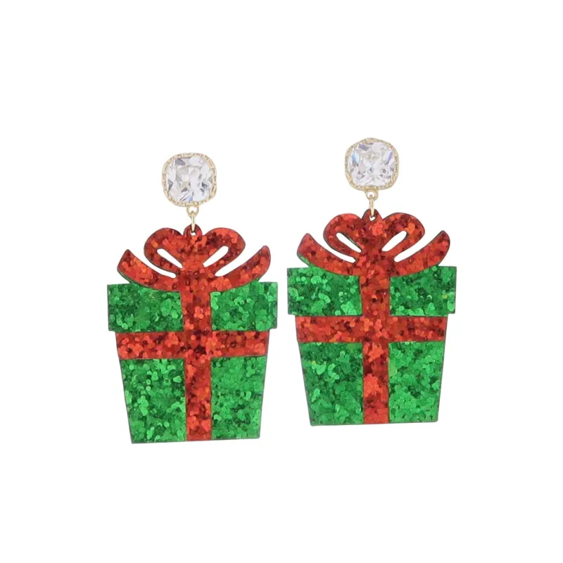 Red & Green Gift Box Earring with Crystal Post made by Charming Charlie
