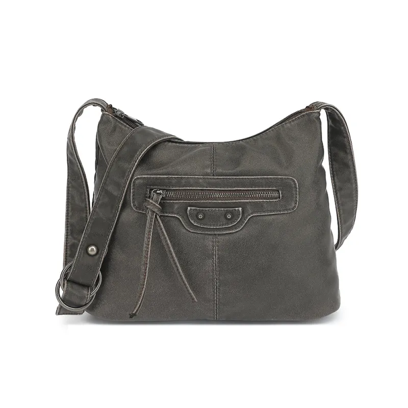 Washed Large Crossbody with Front Zip Pockets sold by Charming Charlie