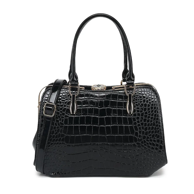 Croco Patent Leather Frame Satchel sold by Charming Charlie