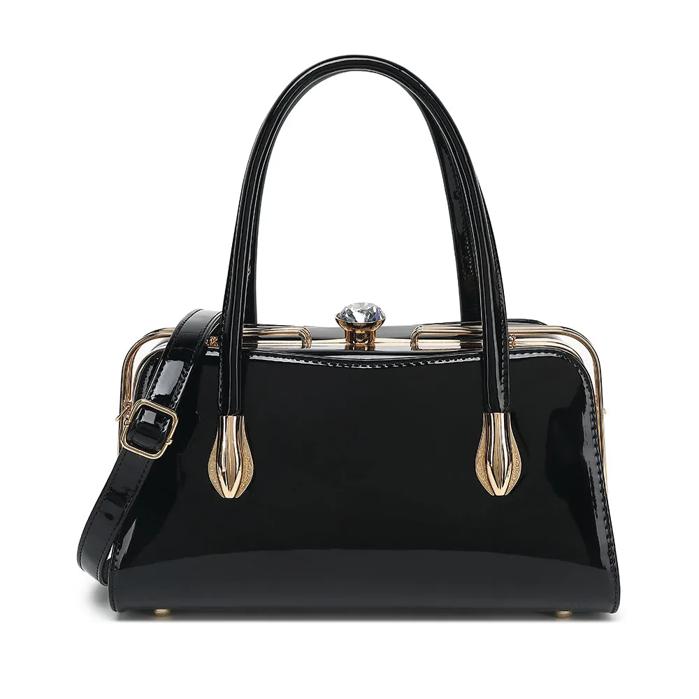 Patent Leather Frame Satchel sold by Charming Charlie