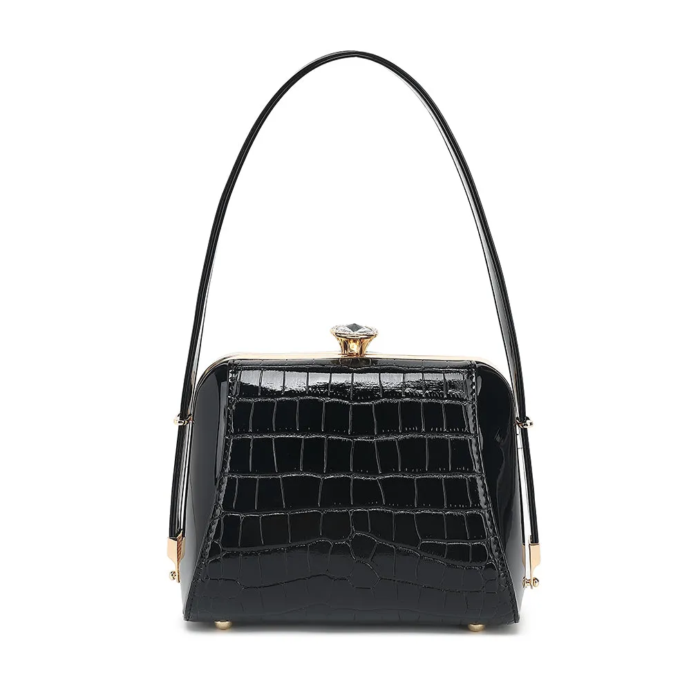 Small Croco Patent Leather Frame Satchel sold by Charming Charlie