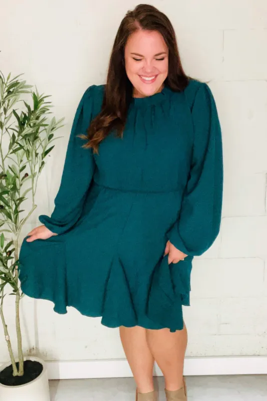 Love Found Hunter Green Mock Neck Godet Woven Dress sold by Charming Charlie
