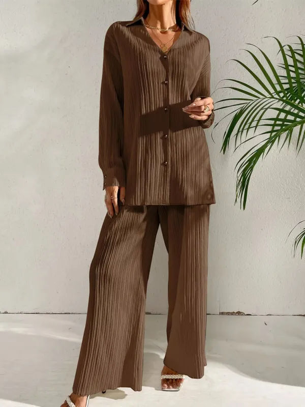 Long Sleeve Shirt & Wide Leg Pants Set sold by Charming Charlie