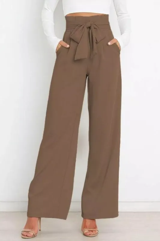 High Waist Tie Front Wide Leg Pants sold by Charming Charlie