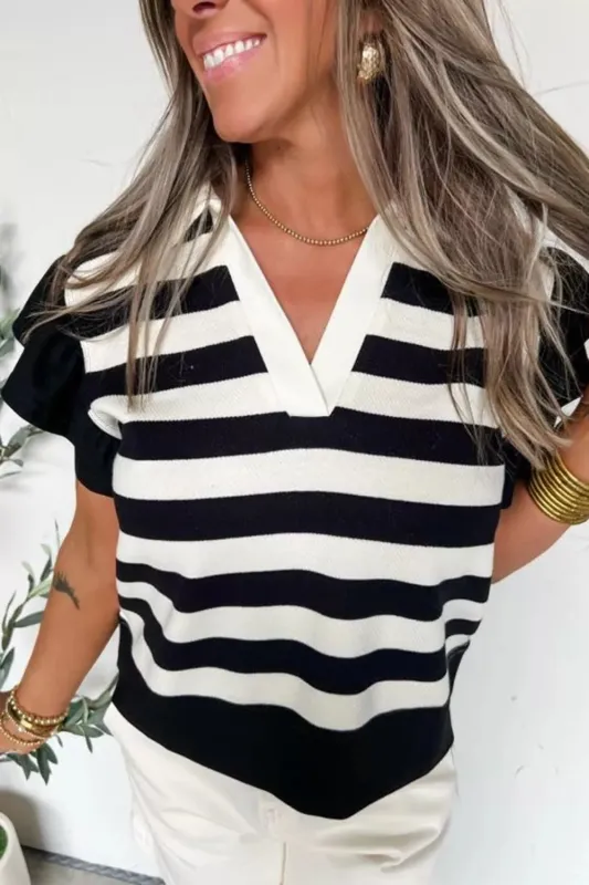 Striped Ruffle Sleeve Blouse sold by Charming Charlie