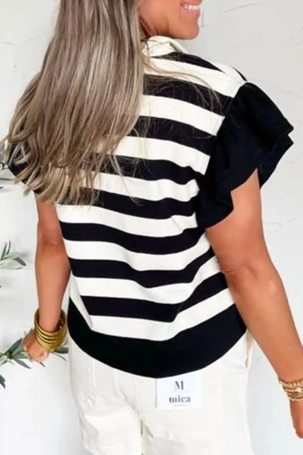 Striped Ruffle Sleeve Blouse sold by Charming Charlie product image thumbnail 2