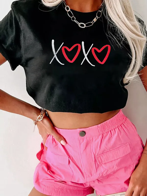 XOXO Valentines Heart Embroidered Casual Tee sold by Charming Charlie
