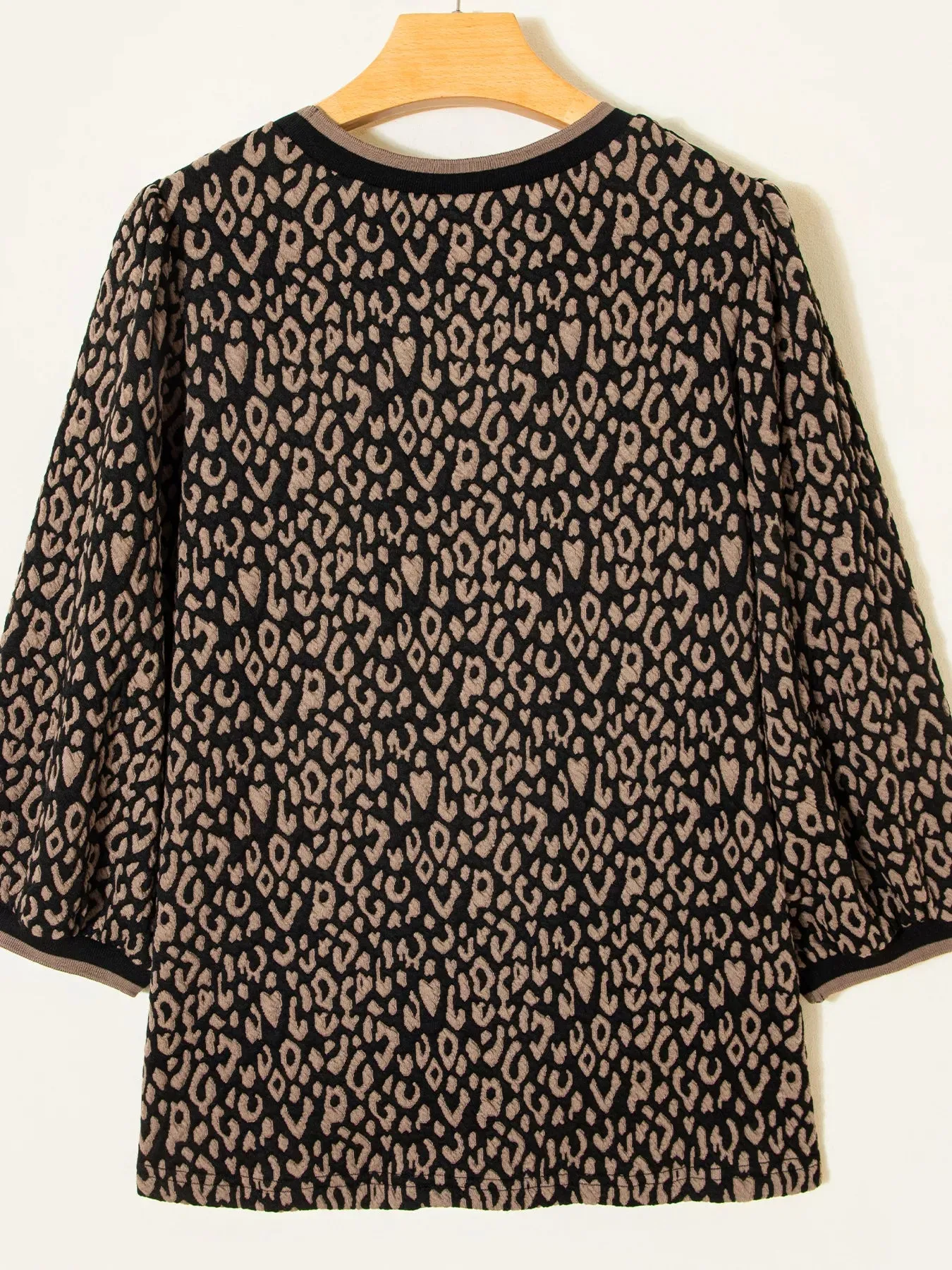 Leopard Print Puffy Bracelet Sleeve Contrast Trim Round Neck Top sold by Charming Charlie product image thumbnail 3