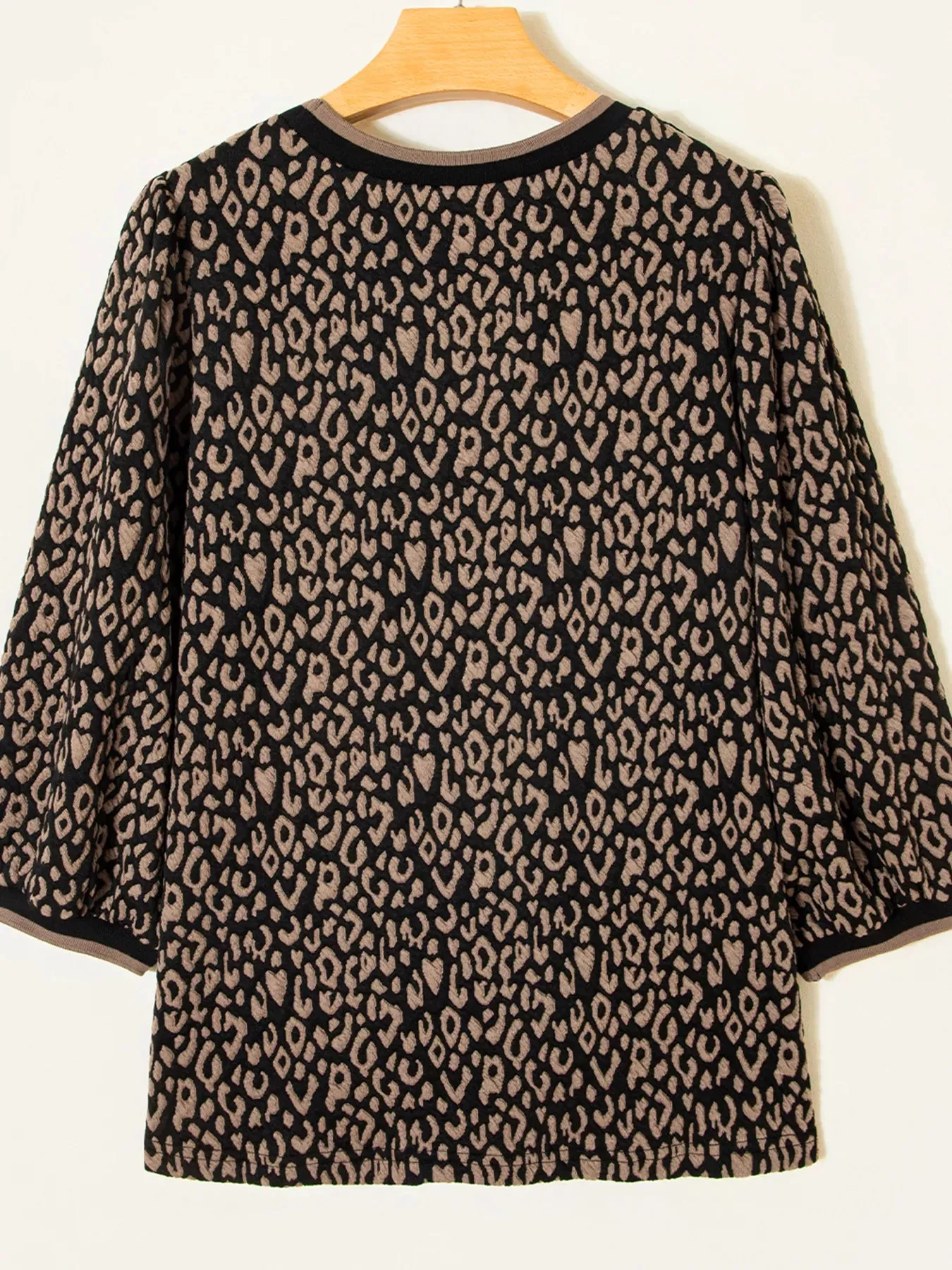 Leopard Print Puffy Bracelet Sleeve Contrast Trim Round Neck Top sold by Charming Charlie product image thumbnail 4