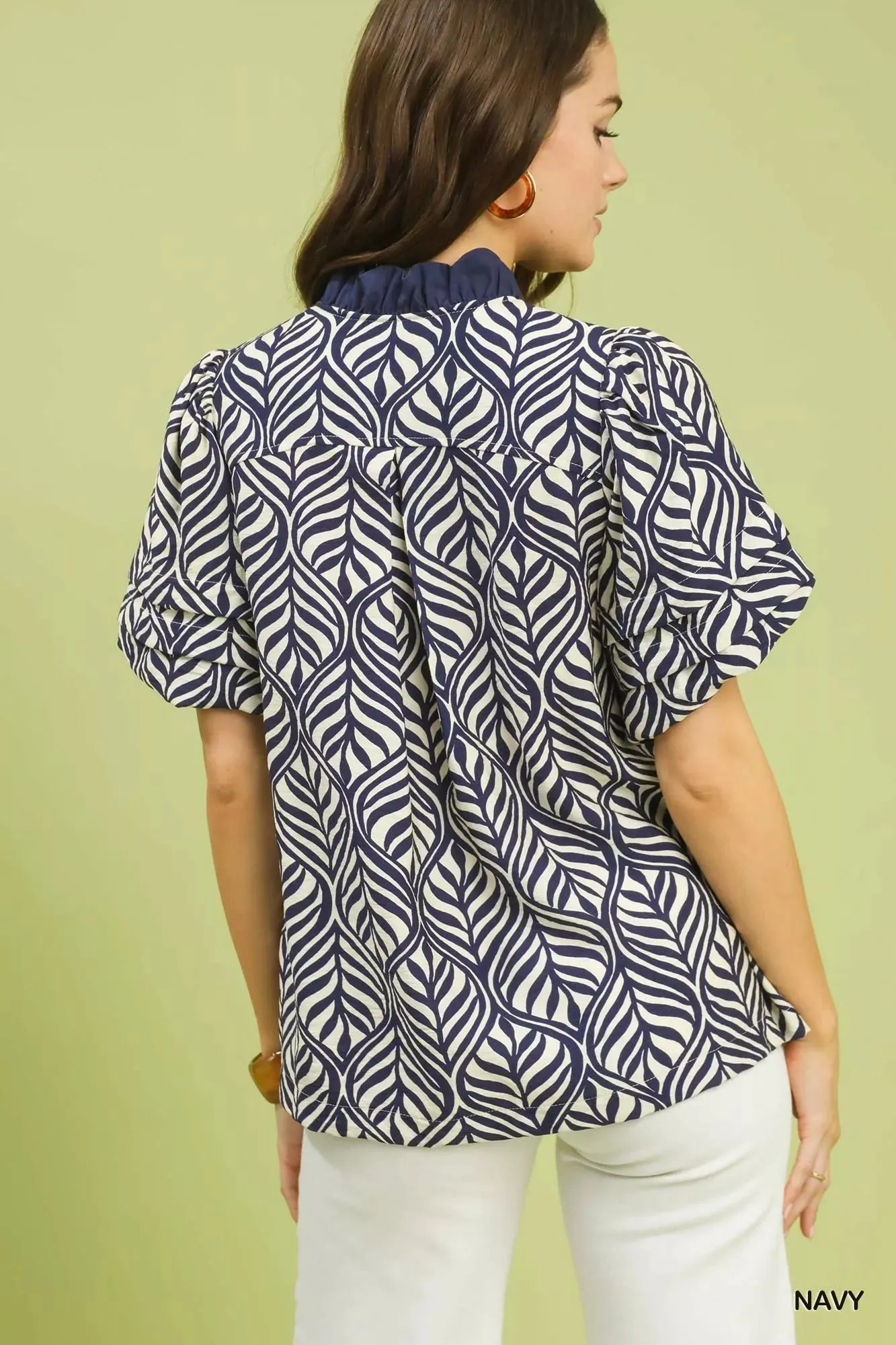 Umgee Printed Puff Sleeve Ruffle Neck Top sold by Charming Charlie product image thumbnail 3