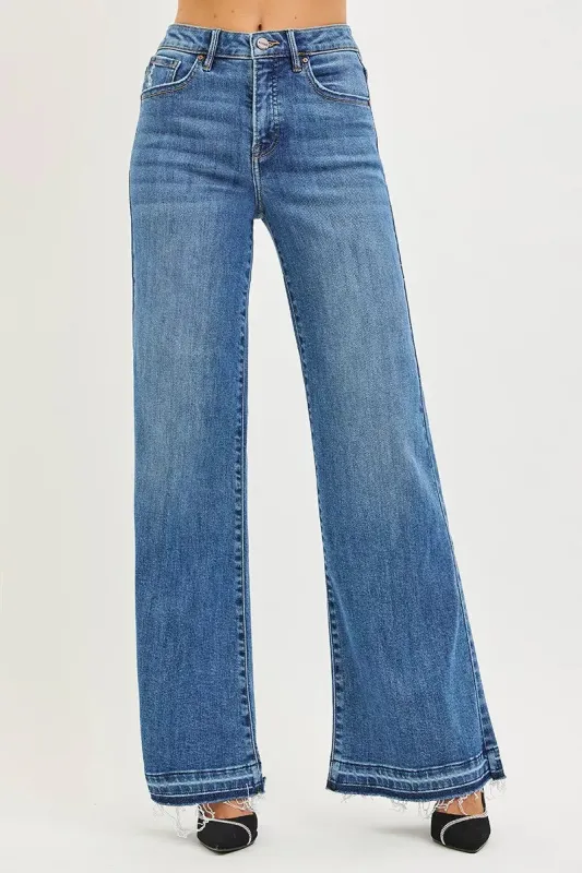 RISEN High Rise Wide Leg Jeans With Released Hem made by Trendsi