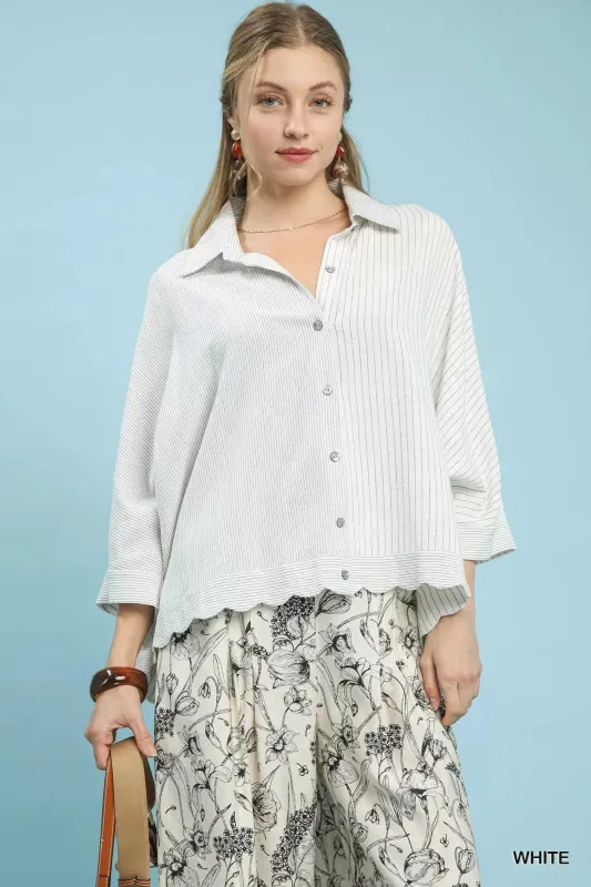 Umgee Oversized Striped Button-Down Shirt sold by Charming Charlie