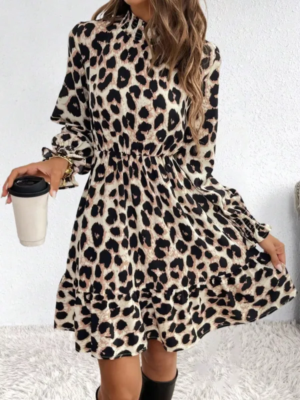 Leopard Print Ruffle Hem Mini Dress sold by Charming Charlie
