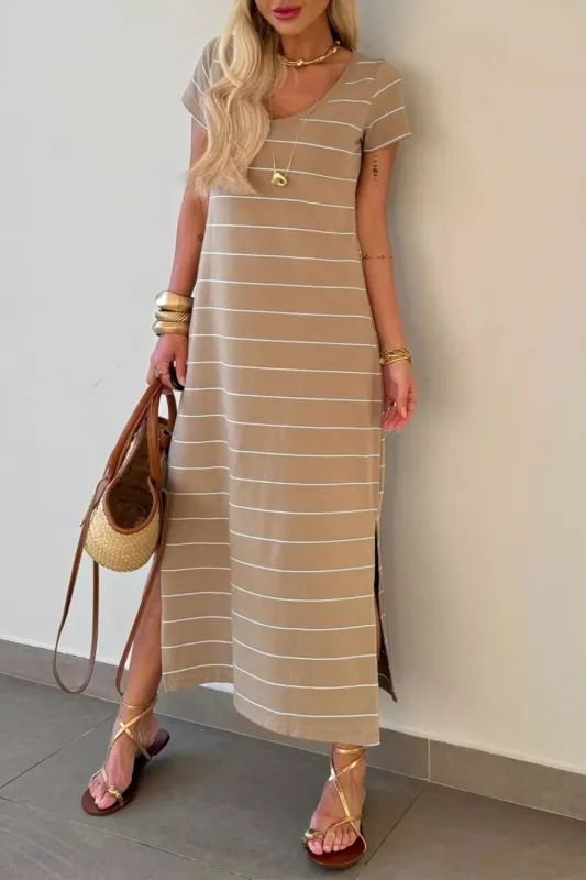 Casual Striped Side Slit Midi Dress sold by Charming Charlie