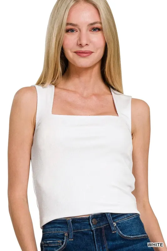 Zenana Ribbed Seamless Double Layered Square Neck Tank sold by Charming Charlie